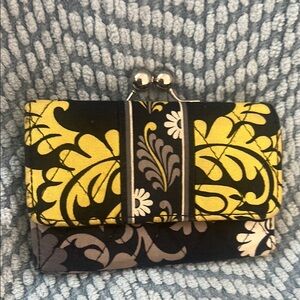 EUC VERA Bradley Floral Black and Yellow Wallet